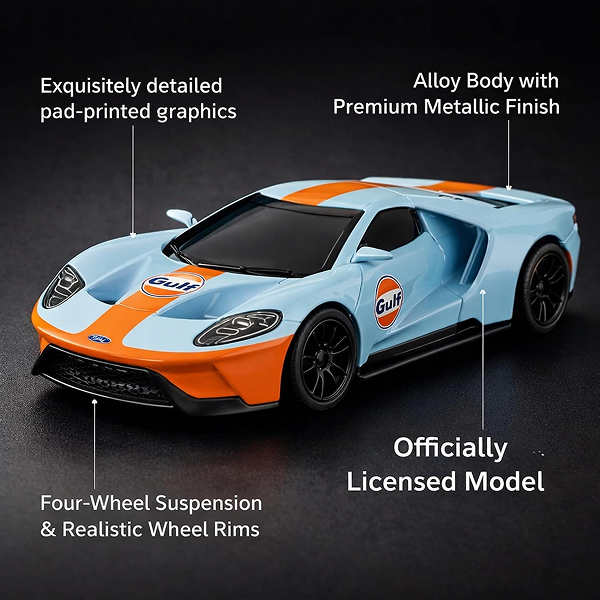 CCA 2017 Ford GT Gulf 1:64 Scale Diecast Model Car with Acrylic Display Case