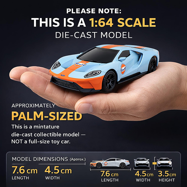CCA 2017 Ford GT Gulf 1:64 Scale Diecast Model Car with Acrylic Display Case