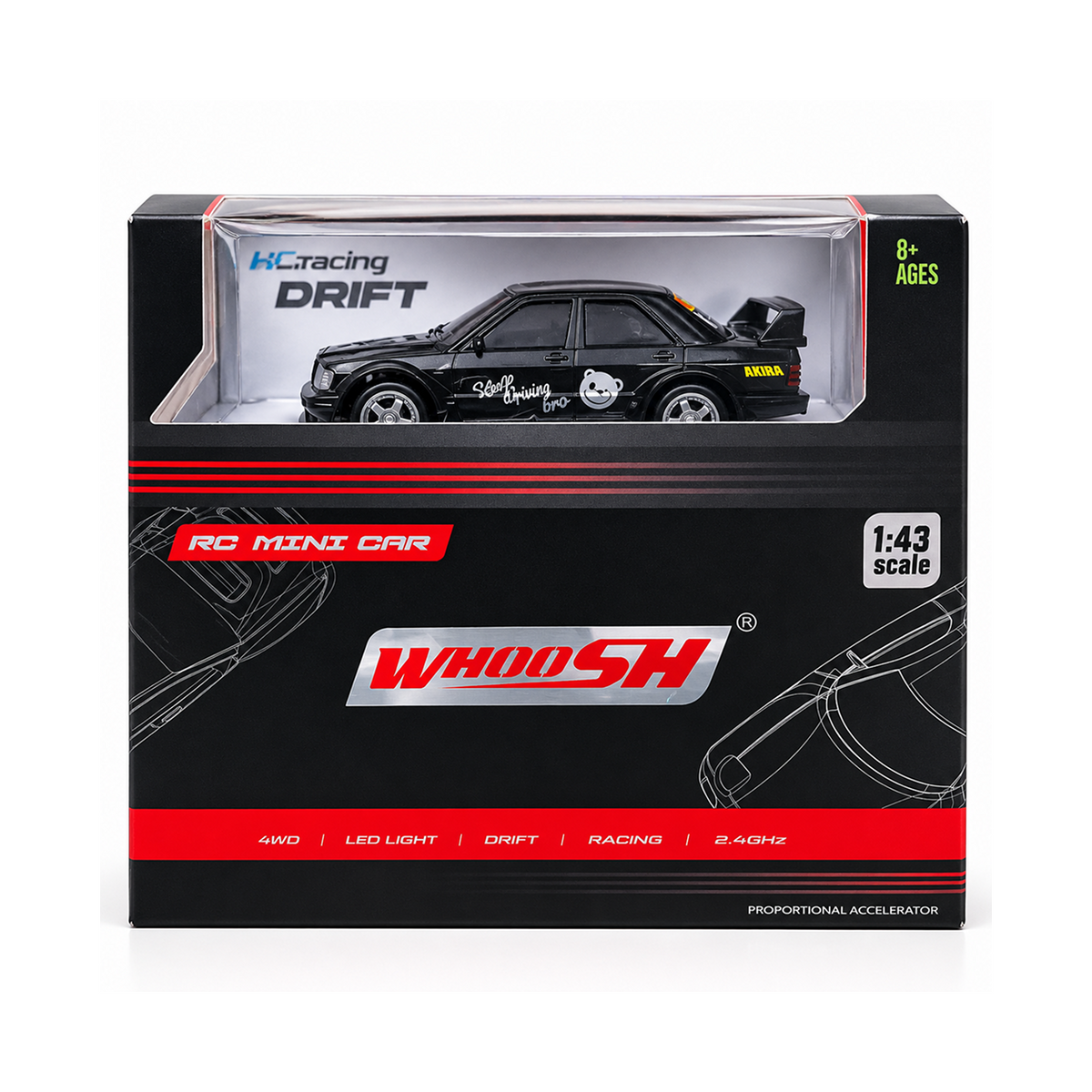 Whoosh 1:43 Scale 4WD RC Drift Car with LED Lights — product image 4