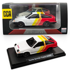 CCA | Toyota AE86 | White | Red-Orange-Yellow Stripe | 1:64 Scale | Diecast Car | Acrylic Display Case