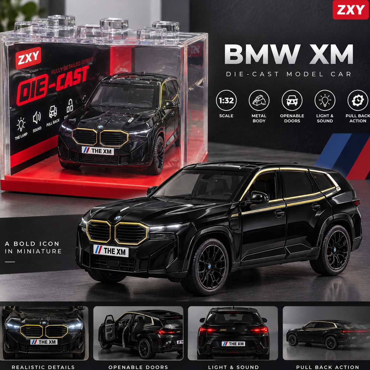 1:32 BMW XM Black Model Metal Diecast Car with Transparent Box — product image 4