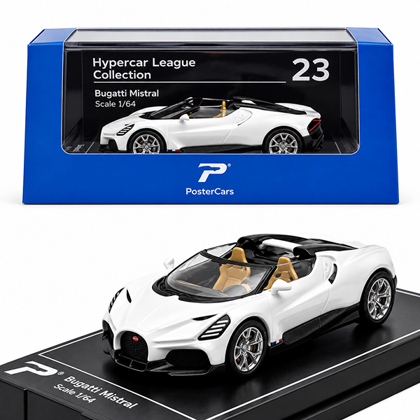 Bugatti Mistral 1:64 Scale Diecast Hypercar – White Edition | Poster Cars