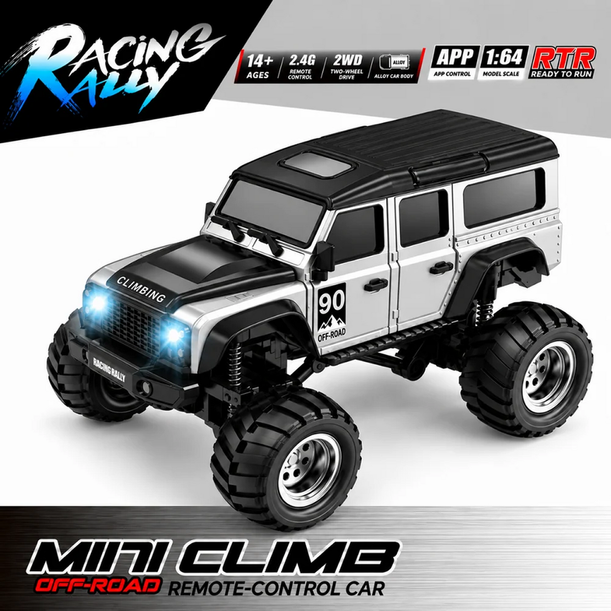 Racing Rally Mini Climb 1:64 Grey Off-Road RC Car with App Control — product image 2